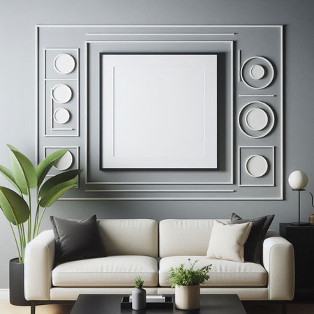 Mock up poster frame in interior background, Scandinavian style, 3D renderの写真素材