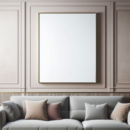 Mockup poster frame in interior background, 3d render illustration