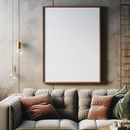 Mock up poster frame in modern living room interior, 3d render