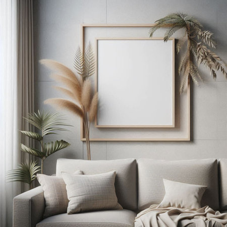 Mock up poster frame in interior background, 3D render illustration