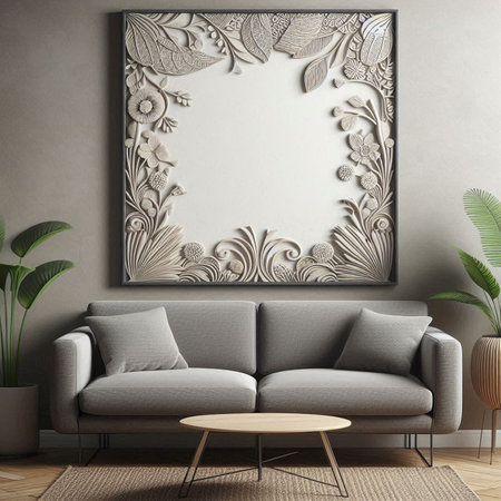 Mock up Poster frame in interior background. 3D render illustration