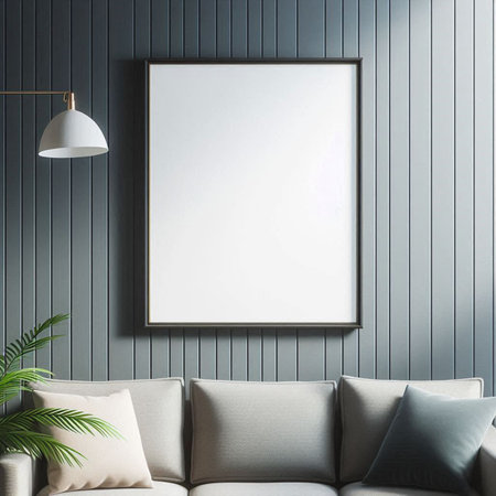 Mock up poster frame in interior background, 3D render illustration