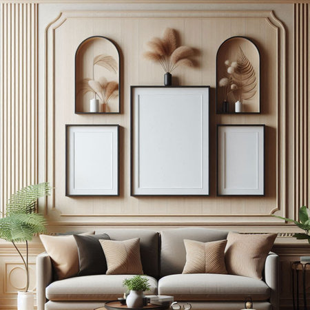 Mock up poster frame in classic interior background, 3d render