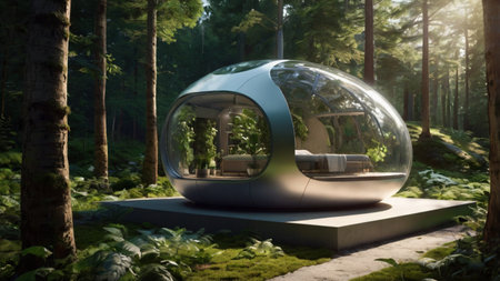 3d render of a glass sphere in the forest