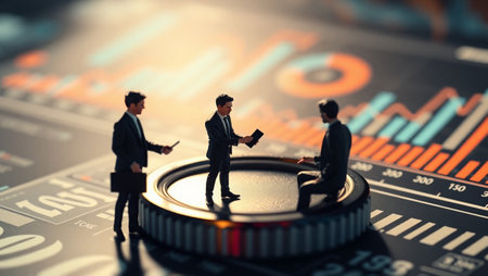 Miniature people, businessman sitting on a coin, business concept.の写真素材