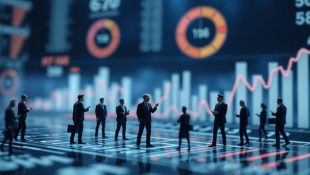 Businessmen standing on the background of the stock chart. 3d rendering