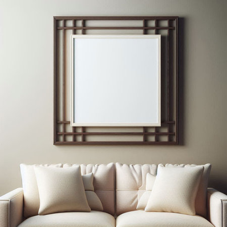 Mock up poster frame in interior background. 3d render illustration