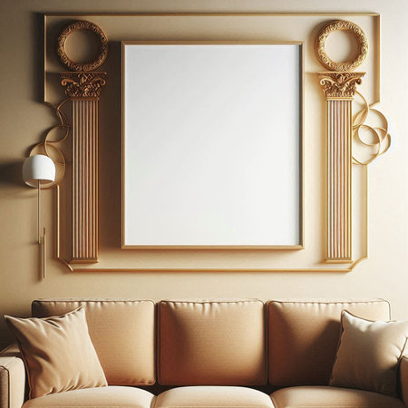 Mockup poster frame in interior background, 3d render illustrationの写真素材