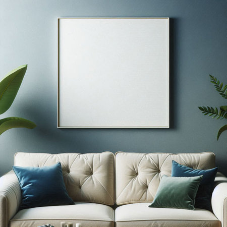 Mock up poster frame in interior background, 3d render illustration