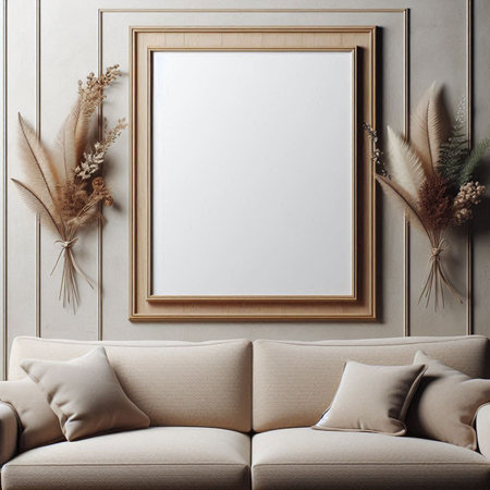 Mock up poster frame in modern interior background, 3d render