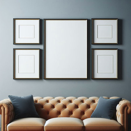 Mock up poster frame in interior background, 3d render illustrationの写真素材