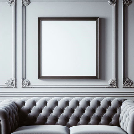 Blank picture frame mockup in classic interior. 3d render illustrationの写真素材