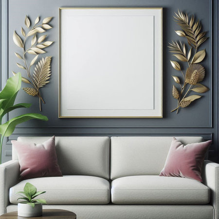 Mock up poster frame in interior background, 3D render illustration