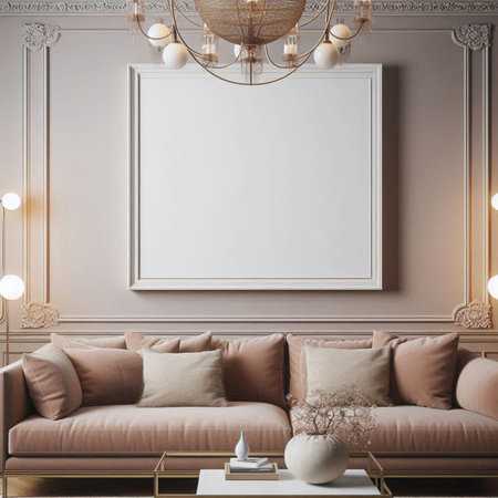 Mock up poster frame in classic interior background, 3D render illustration