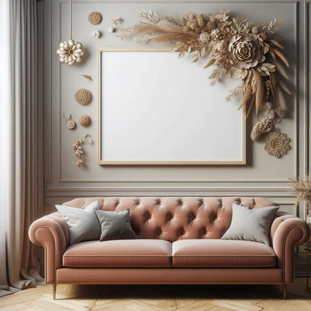 Mock up poster frame in classic interior background, 3d render illustrationの写真素材