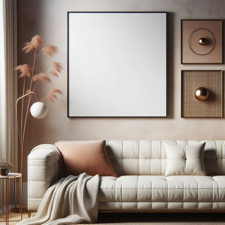 Mock up poster frame in interior background, Scandinavian style, 3D render