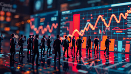 Silhouette of a group of business people on stock market graph background