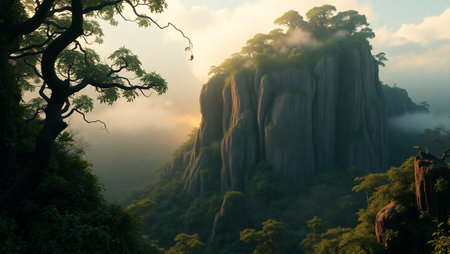 Sunrise in the forest of Huangshan National Park, China