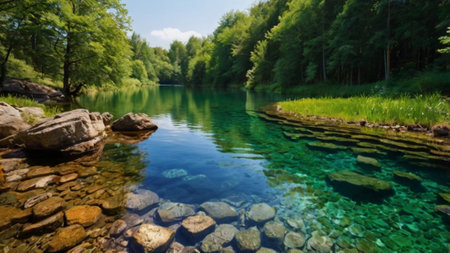 Beautiful view of the emerald water of the Plitvice Lakes National Park in Croatiaの写真素材