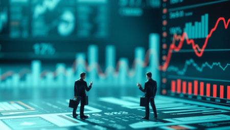 Businessman and stock market graph on virtual screen. 3d rendering