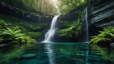 Beautiful waterfall in deep forest at Doi Inthanon National Park, Thailandの写真素材