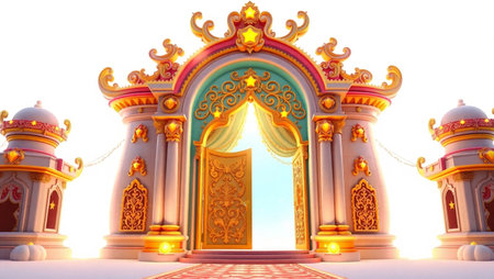 The entrance to the temple in winter, 3d rendering. Computer digital drawing.の写真素材