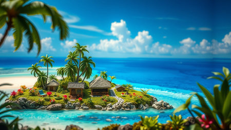 Tropical island with bungalows at Maldives. Travel conceptの写真素材