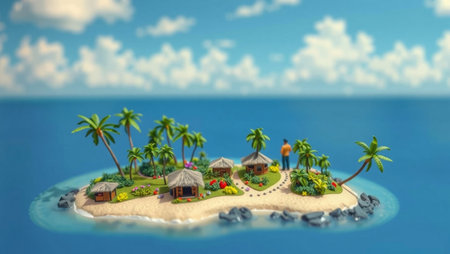 island with palm trees on the island. 3d illustration.の写真素材