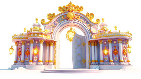 3d rendering of a fantasy temple in the middle of the snowの写真素材
