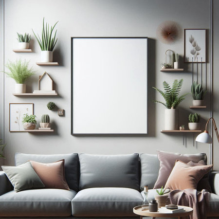 Mock up poster frame in interior background, Scandinavian style, 3d render
