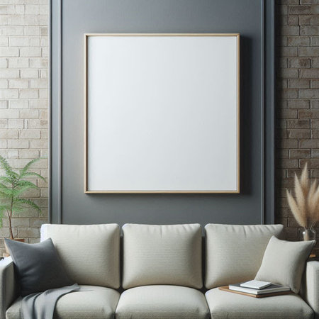 Mock up poster frame in interior background, 3D render illustrationの写真素材