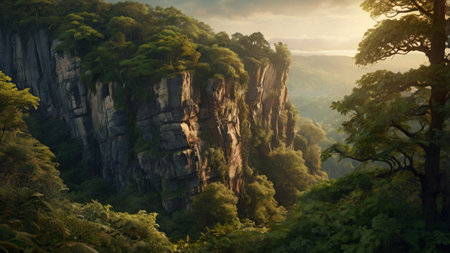 Beautiful view of the cliffs of the Elbe Sandstone Mountains in Saxon Switzerlandの写真素材