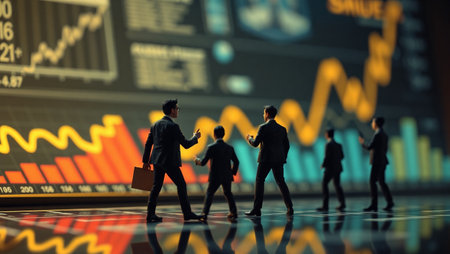 Businessman stand on the stock market graph background.の写真素材