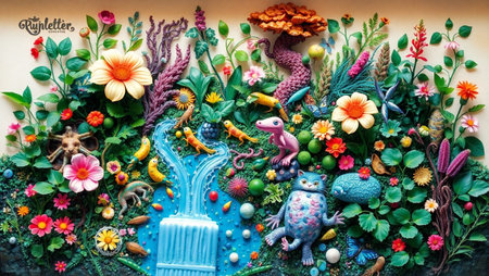 Floral decoration in the form of a frog and other animals.の写真素材