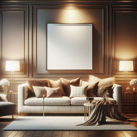Mock up poster frame in classic interior background. 3D Illustrationの写真素材