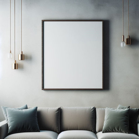 Mock up poster frame in interior background, 3d render illustrationの写真素材
