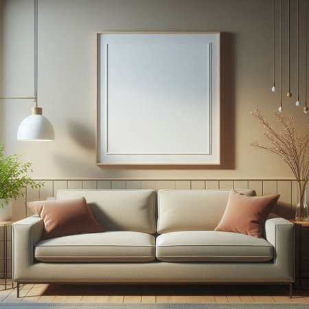 Mock up poster frame in modern interior background, 3d render