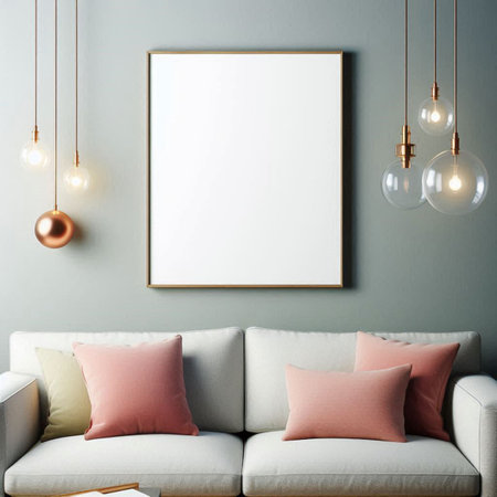 Mock up poster frame in interior background, 3d render illustrationの写真素材