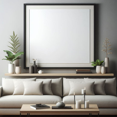 Mock up poster frame in interior background, Scandinavian style, 3D render