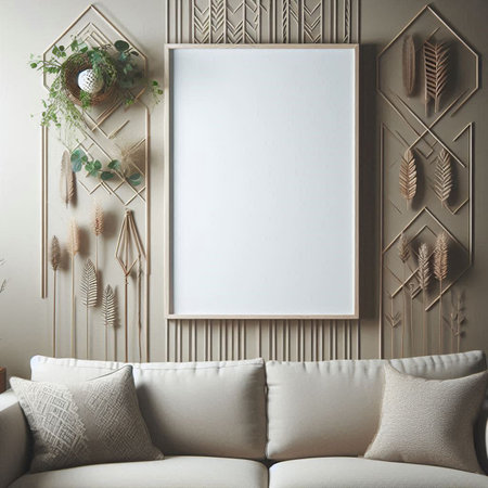 Mock up poster frame, Scandinavian interior design. 3d render