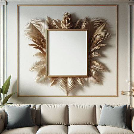 Mock up poster frame in classic interior background, 3d render illustration