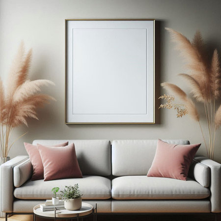 Mock up poster frame in interior background, Scandinavian style, 3d renderの写真素材