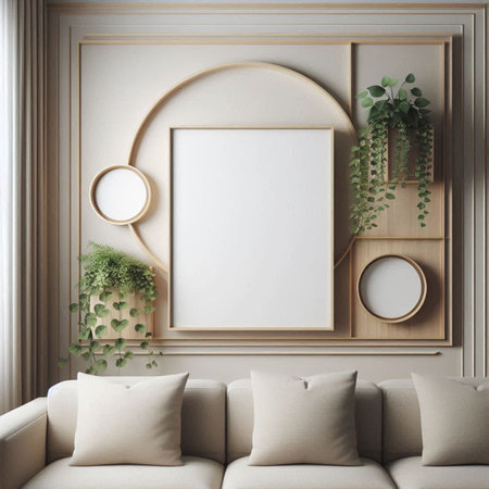 Mockup poster frame in interior background, 3D render illustration