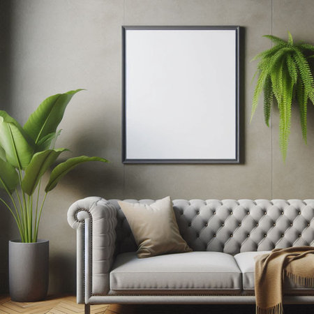 Mock up poster frame in modern interior background, 3d render