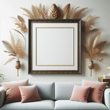 Mock up blank poster frame in interior background, 3d render illustrationの写真素材