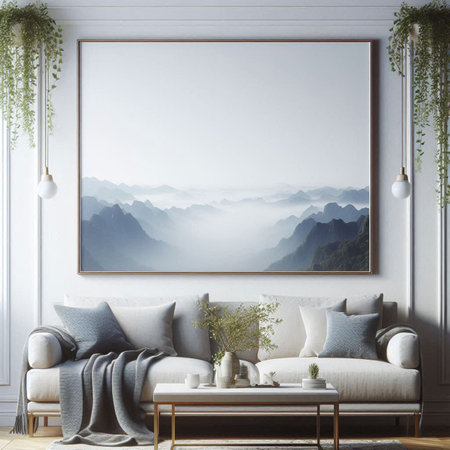 Mock up poster frame in classic interior background, 3d render illustrationの写真素材