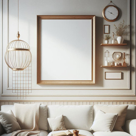 Mock up poster frame in classic interior background, 3d renderの写真素材