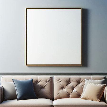 Mock up poster frame in interior background. 3d render illustrationの写真素材