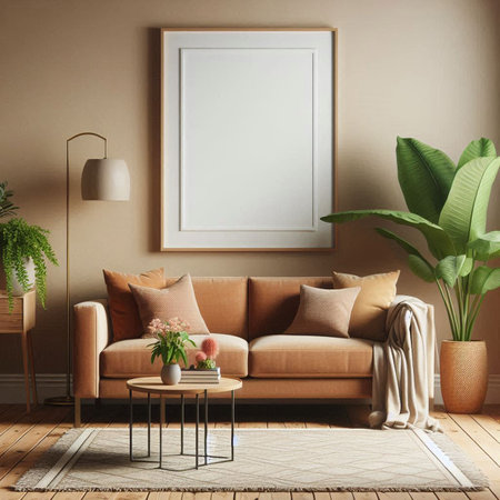 Mock up poster frame in modern interior background, 3d render