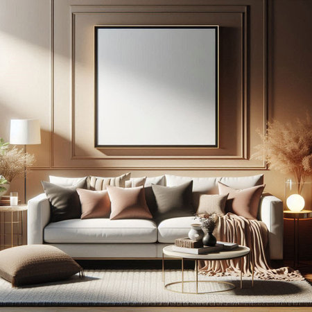 Mock up poster frame in interior background, Scandinavian style. 3d renderの写真素材